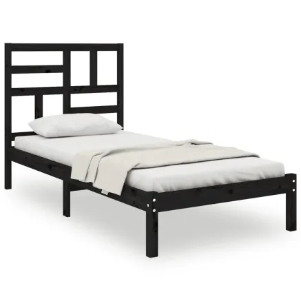 Cadre de lit sans matelas noir bois massif 75x190 cm 2