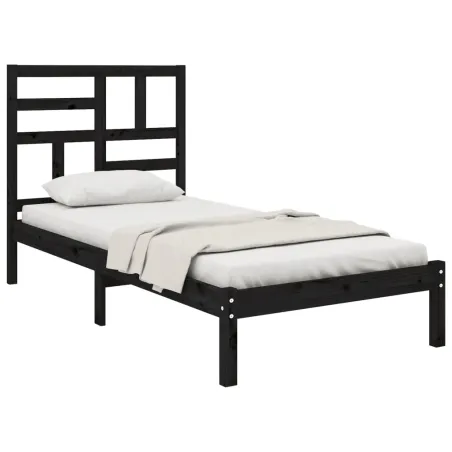 Cadre de lit sans matelas noir bois massif 75x190 cm