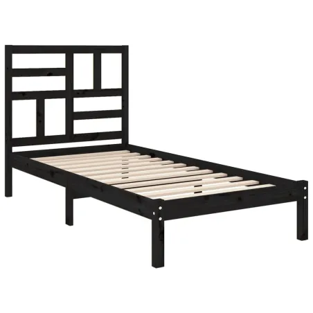 Cadre de lit sans matelas noir bois massif 75x190 cm