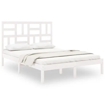 Cadre de lit sans matelas blanc bois massif 120x190 cm 2