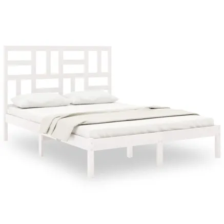 Cadre de lit sans matelas blanc bois massif 140x190 cm 2