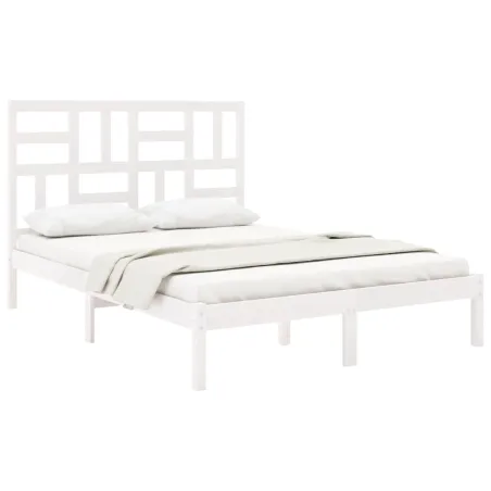 Cadre de lit sans matelas blanc bois massif 140x190 cm