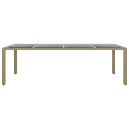 Table de jardin avec dessus en verre beige résine tressée
