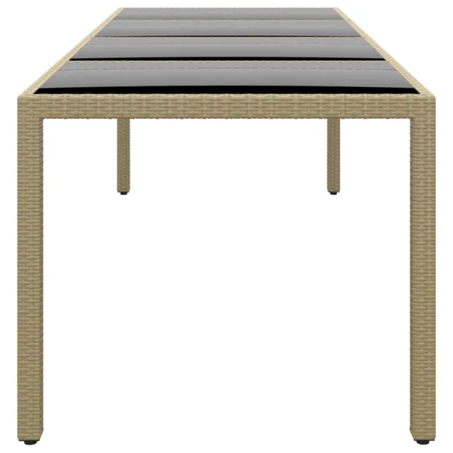 Table de jardin avec dessus en verre beige résine tressée