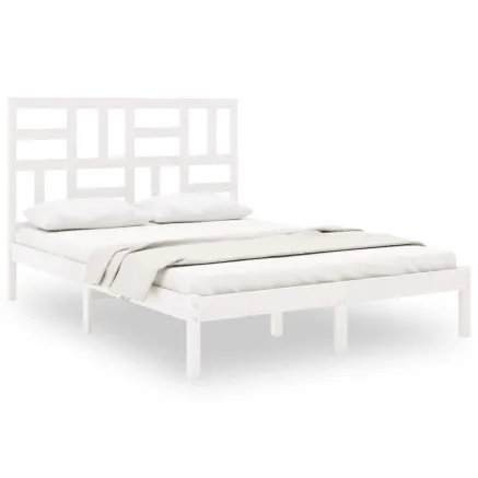 Cadre de lit sans matelas blanc bois massif 140x200 cm 2