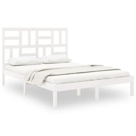 Cadre de lit sans matelas blanc bois massif 160x200 cm 2