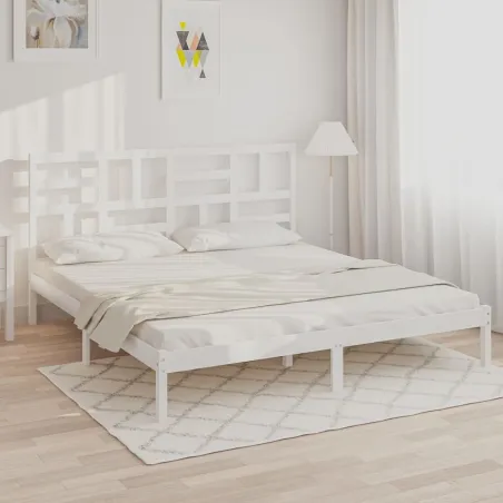 Cadre de lit sans matelas blanc bois massif 180x200 cm