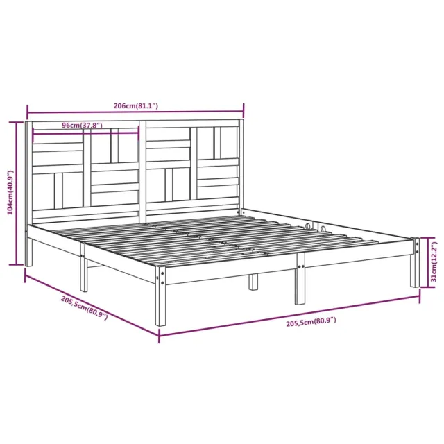 Cadre de lit sans matelas bois massif 200x200 cm