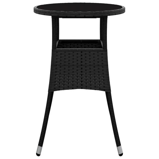 Table de jardin Ø60x75 cm Verre trempé/résine tressée Noir
