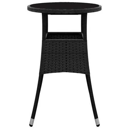 Table de jardin Ø60x75 cm Verre trempé/résine tressée Noir