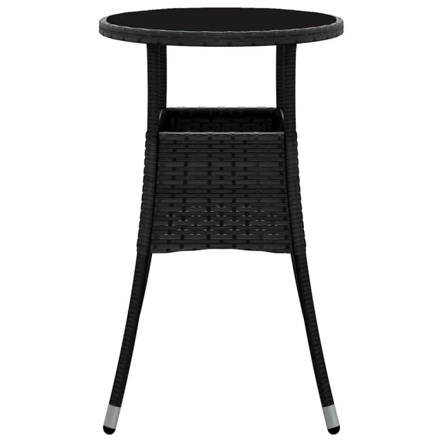 Table de jardin Ø60x75 cm Verre trempé/résine tressée Noir