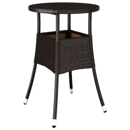 Table de jardin Ø60x75 cm Verre trempé/résine tressée Marron 2