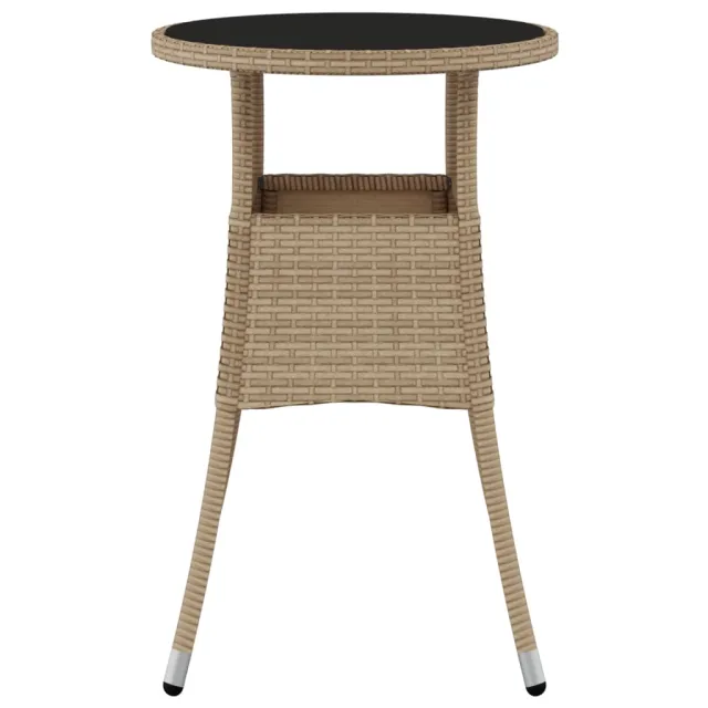 Table de jardin Ø60x75 cm Verre trempé/résine tressée Beige