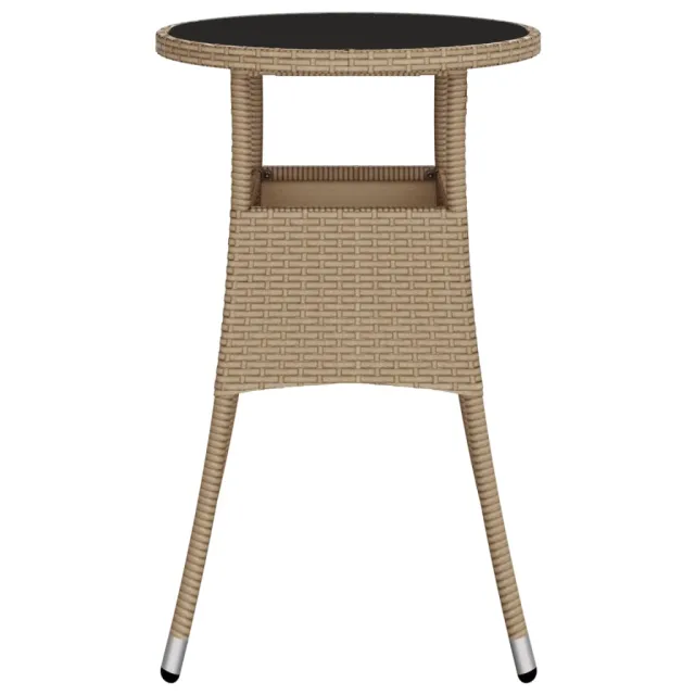 Table de jardin Ø60x75 cm Verre trempé/résine tressée Beige