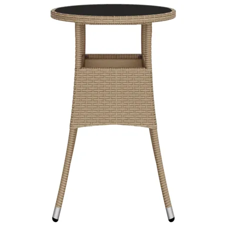 Table de jardin Ø60x75 cm Verre trempé/résine tressée Beige