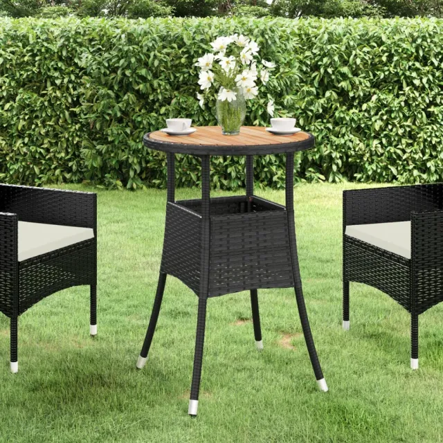 Table de jardin Ø60x75 cm Acacia et résine tressée Noir