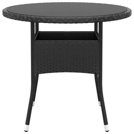 Table de jardin Ø80x75 cm Verre trempé/résine tressée Noir 2