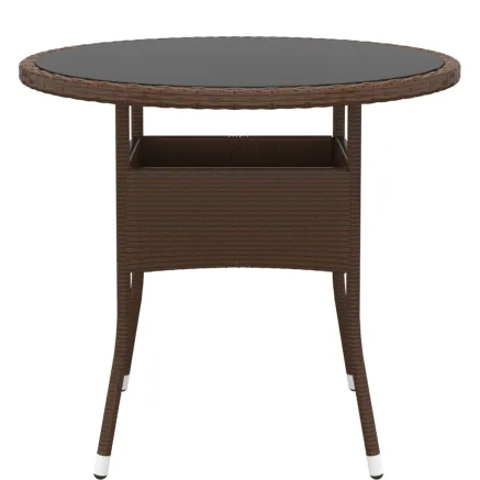 Table de jardin Ø80x75 cm Verre trempé/résine tressée Marron 2