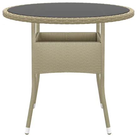 Table de jardin Ø80x75 cm Verre trempé/résine tressée Beige 2
