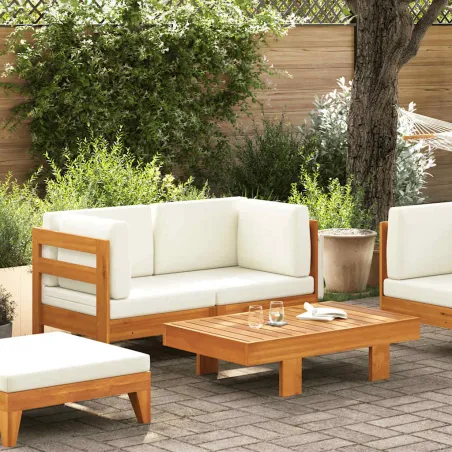 Salon de jardin 2 pcs avec coussins blanc crème Bois d'acacia