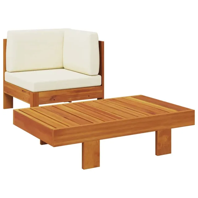 Salon de jardin 2 pcs avec coussins blanc crème Bois d'acacia