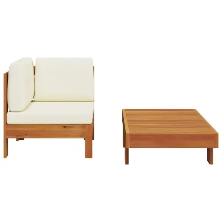 Salon de jardin 2 pcs avec coussins blanc crème Bois d'acacia