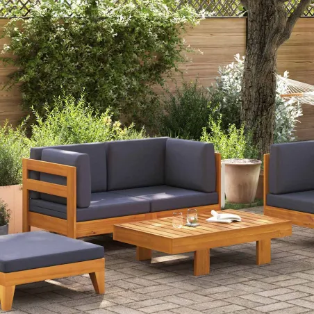Salon de jardin 2 pcs avec coussins gris foncé Bois d'acacia