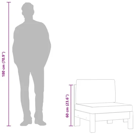 Canapés centraux 2 pcs avec coussins blanc crème Acacia solide