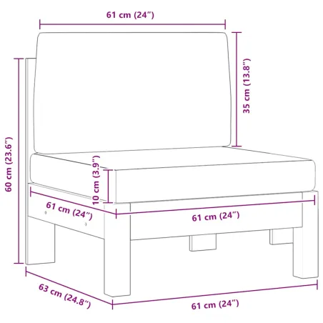Canapés centraux 2 pcs avec coussins gris foncé Acacia solide