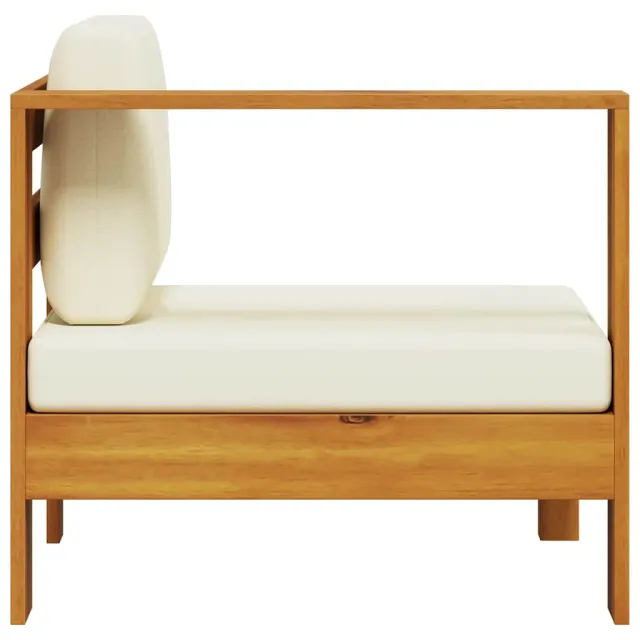 Canapé central avec 1 accoudoir Blanc crème Bois d'acacia