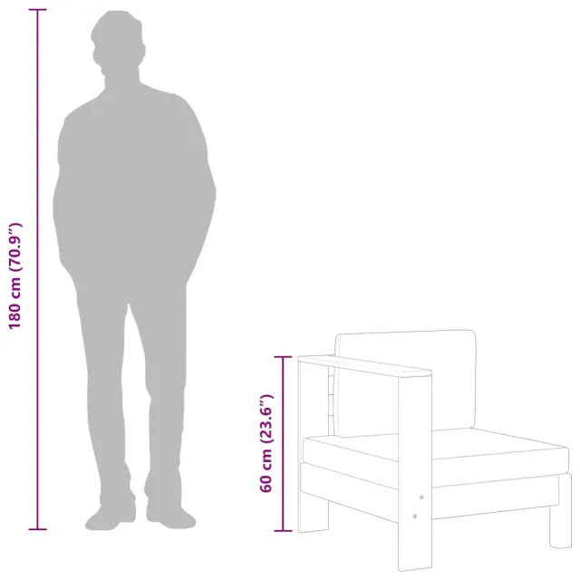 Canapé central avec 1 accoudoir Blanc crème Bois d'acacia