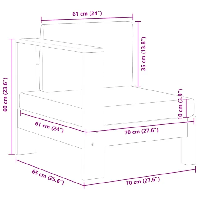 Canapé central avec 1 accoudoir Gris foncé Acacia solide
