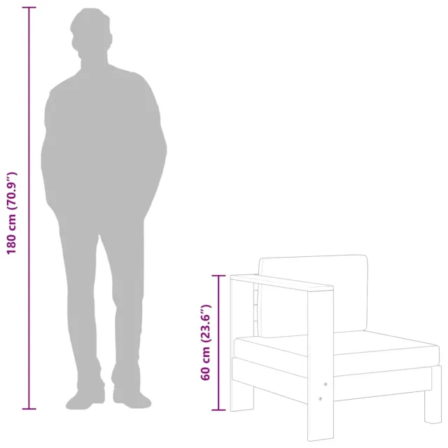 Canapé central avec 1 accoudoir Gris foncé Acacia solide