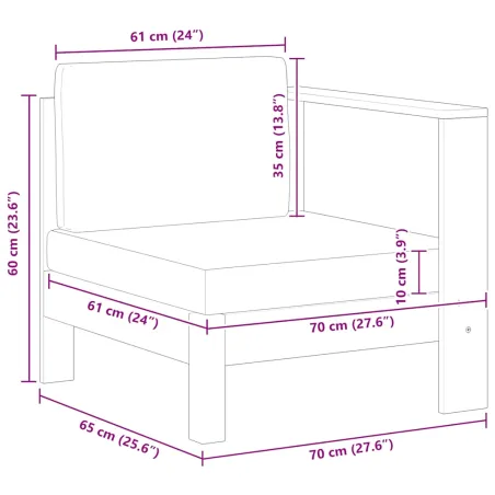 Canapé central avec 1 accoudoir Blanc crème Acacia solide