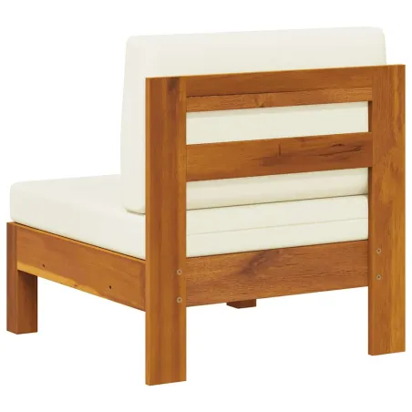 Canapé central avec coussins blanc crème Bois d'acacia solide