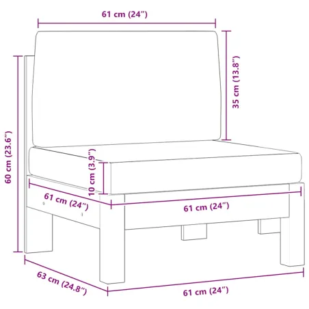 Canapé central avec coussins blanc crème Bois d'acacia solide