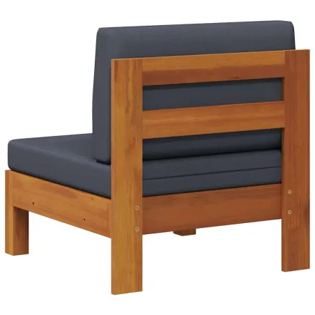 Canapé central avec coussins gris foncé Bois d'acacia solide