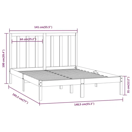 Cadre de lit sans matelas 135x190 cm bois de pin massif