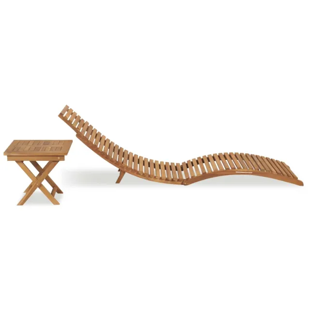 Chaise longue pliable avec table Bois de teck solide