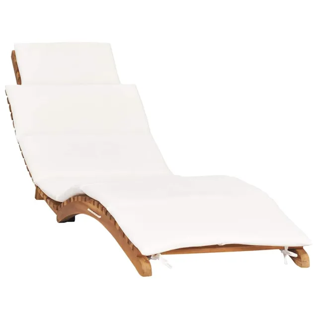Chaise longue pliable avec coussin blanc crème Bois de teck