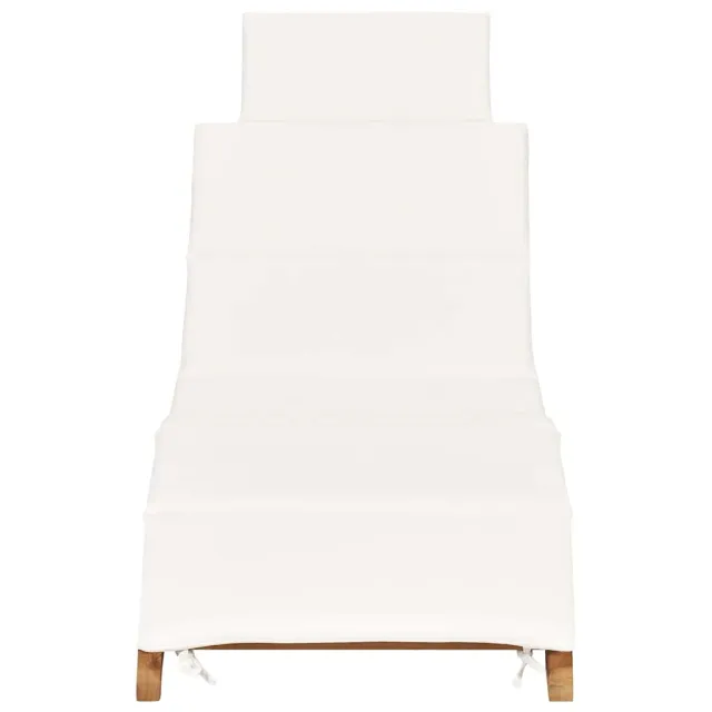 Chaise longue pliable avec coussin blanc crème Bois de teck