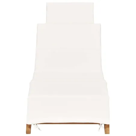 Chaise longue pliable avec coussin blanc crème Bois de teck