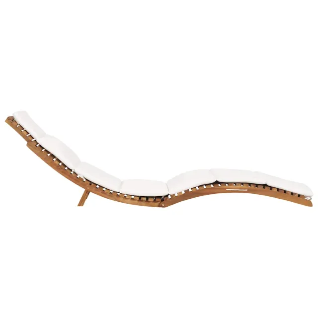Chaise longue pliable avec coussin blanc crème Bois de teck