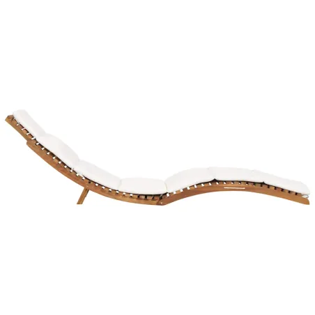 Chaise longue pliable avec coussin blanc crème Bois de teck