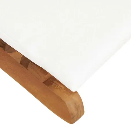 Chaise longue pliable avec coussin blanc crème Bois de teck