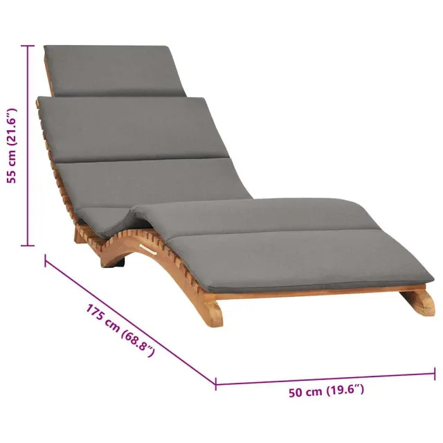 Chaise longue pliable avec coussin gris foncé Bois de teck