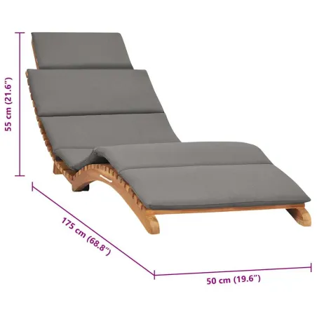 Chaise longue pliable avec coussin gris foncé Bois de teck