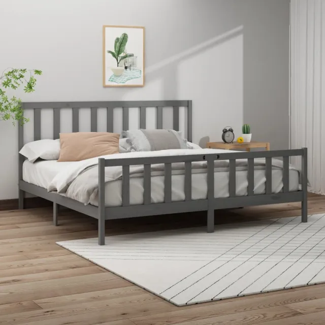 Cadre de lit sans matelas gris 200x200 cm bois massif de pin