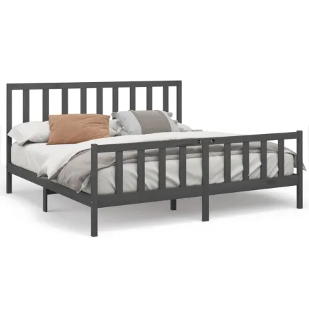 Cadre de lit sans matelas gris 200x200 cm bois massif de pin