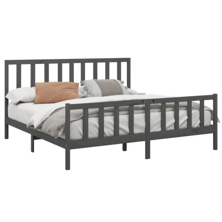 Cadre de lit sans matelas gris 200x200 cm bois massif de pin